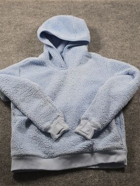 Athleta Girl Tugga Sherpa Hoodie Light Blue Fuzzy Pullover - Size L (12)